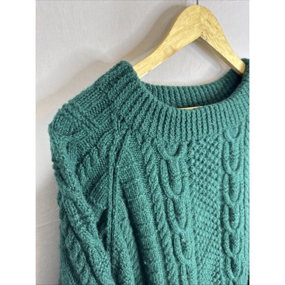 Hand Knit Cable Wool Fisherman Sweater Green Chunky Knit Men’s XL - Picture 3 of 5